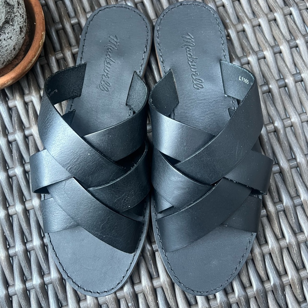 Madewell The Boardwalk Woven Slide Black Sandals size 7